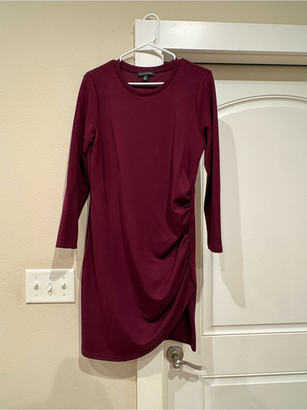 Saks Fifth Avenue Burgundy Long-Sleeve Ruched Side Dress